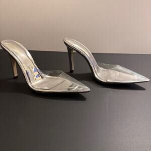 Good American Cinderella Pumps 7.5 Point Toe Silver Clear Stiletto Glass Slipper